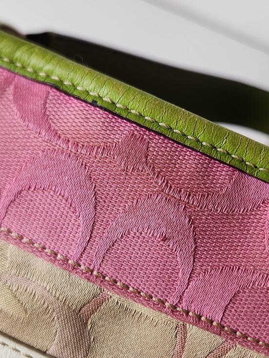 RARE Vtg Coach Mini Bleecker Pink Green Patchwork Bag F14725 + Flower Charm - Picture 16 of 16